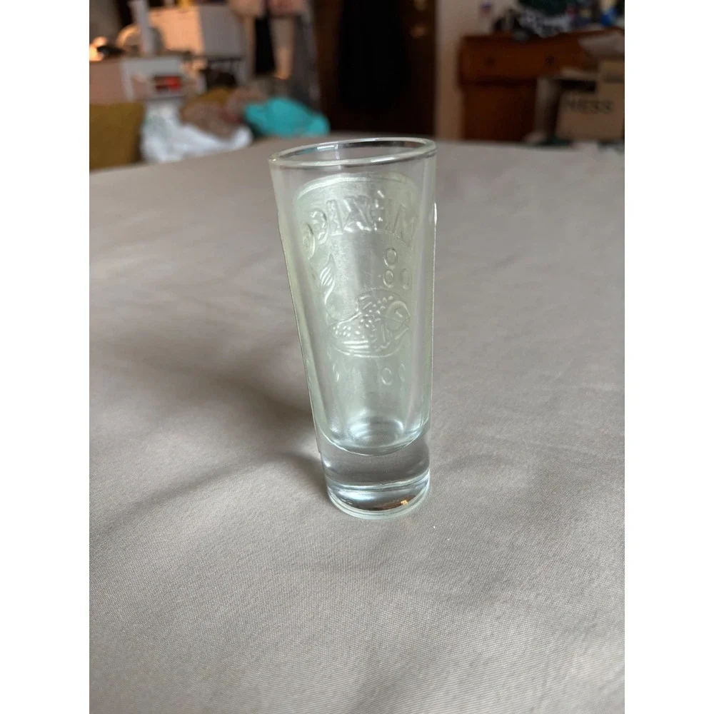 Vintage Mexico Bucerias Souvenir Shot Glass Pewter Style Metal Wrap Fish Barware